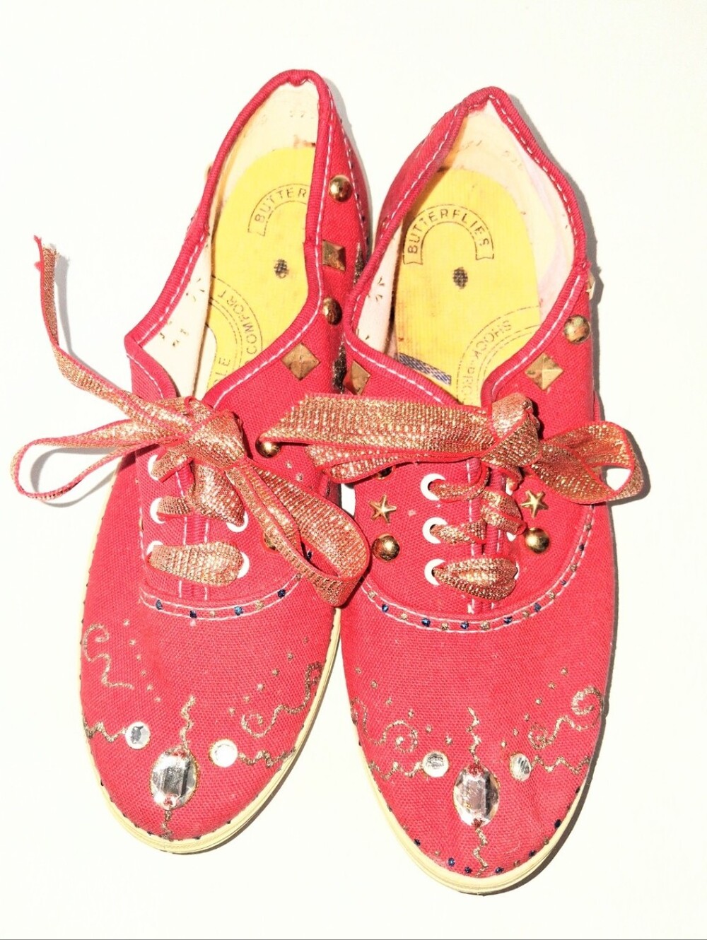 80's Vintage Rare Embellished DIY Inspired Red Canvas Tennis Shoe Size 6.5